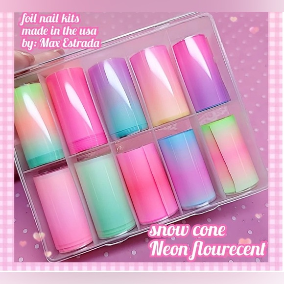 SNOWCONE NEON FLUORESCENT Nail Foil Kit 1/$15, 2/$25, 3/$30, 4/$35.$5 each added - Picture 1 of 2